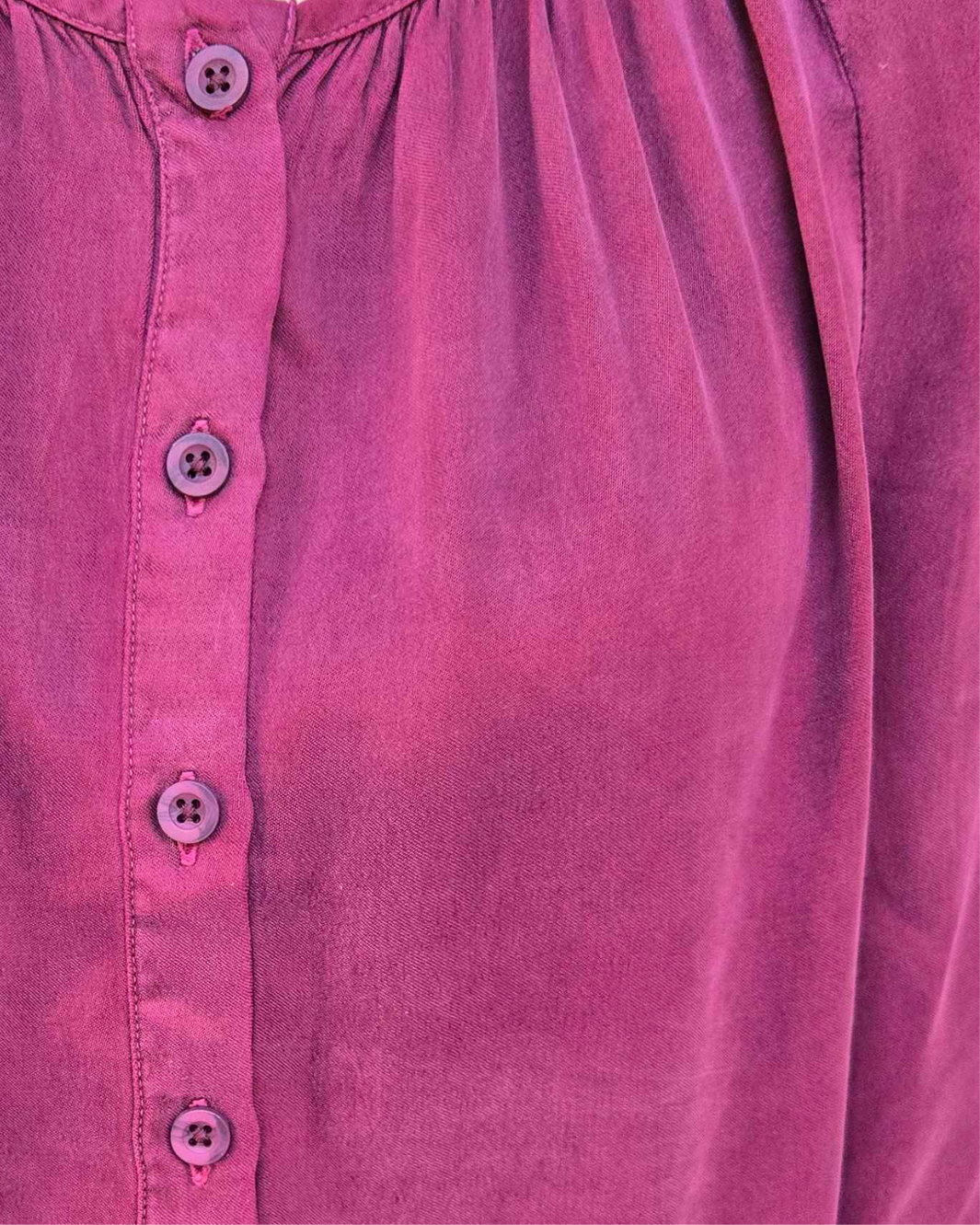 SHIRRED BUTTON FRONT BLOUSE IN DEEP PLUM