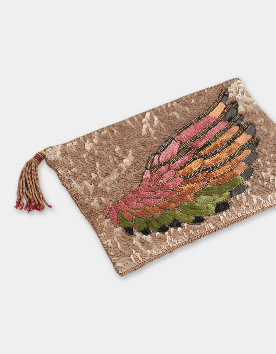 WING SEQUINS JEWELRY BAG IN BEIGE