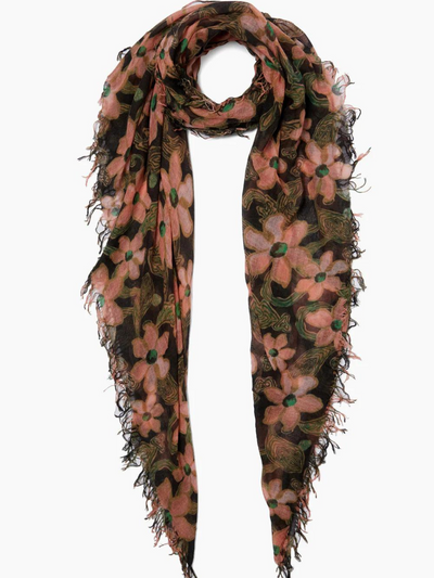 VIBRANT GREEN MEADOW FLORAL CASHMERE AND SILK SCARF