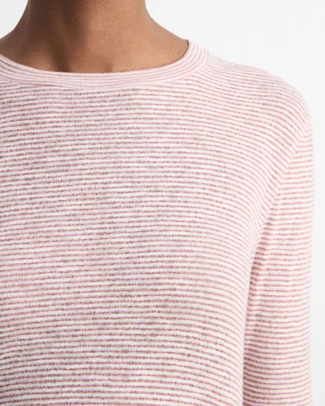 MICRO STRIPE COTTON BLEND 3/4 SLEEVE T-SHIRT IN OFF WHITE/PINK CLOUD