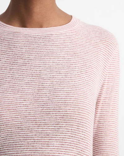 MICRO STRIPE COTTON BLEND 3/4 SLEEVE T-SHIRT IN OFF WHITE/PINK CLOUD