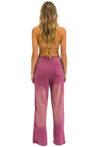 BOLT STITCH WIDE LEG POCKET SWEATPANTS IN FADED BERRY