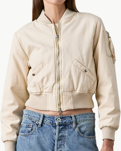 REYES SHRUNKEN QUILTED CANVAS BOMBER IN IVORY