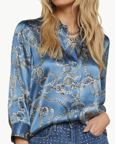 DANI BLOUSE IN BLUE HORIZON/SILVER GOOD LUCK CHAIN