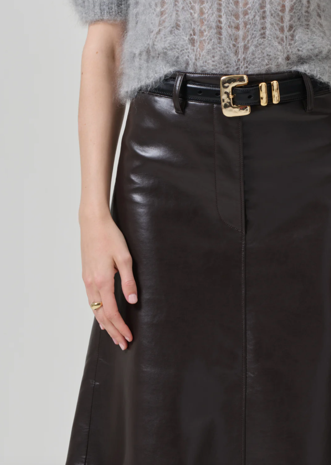 CASSIA LEATHER SKIRT IN CHOCOLATE DARK BROWN