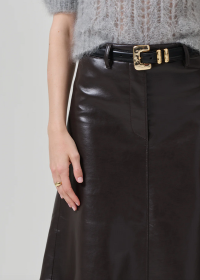 CASSIA LEATHER SKIRT IN CHOCOLATE DARK BROWN