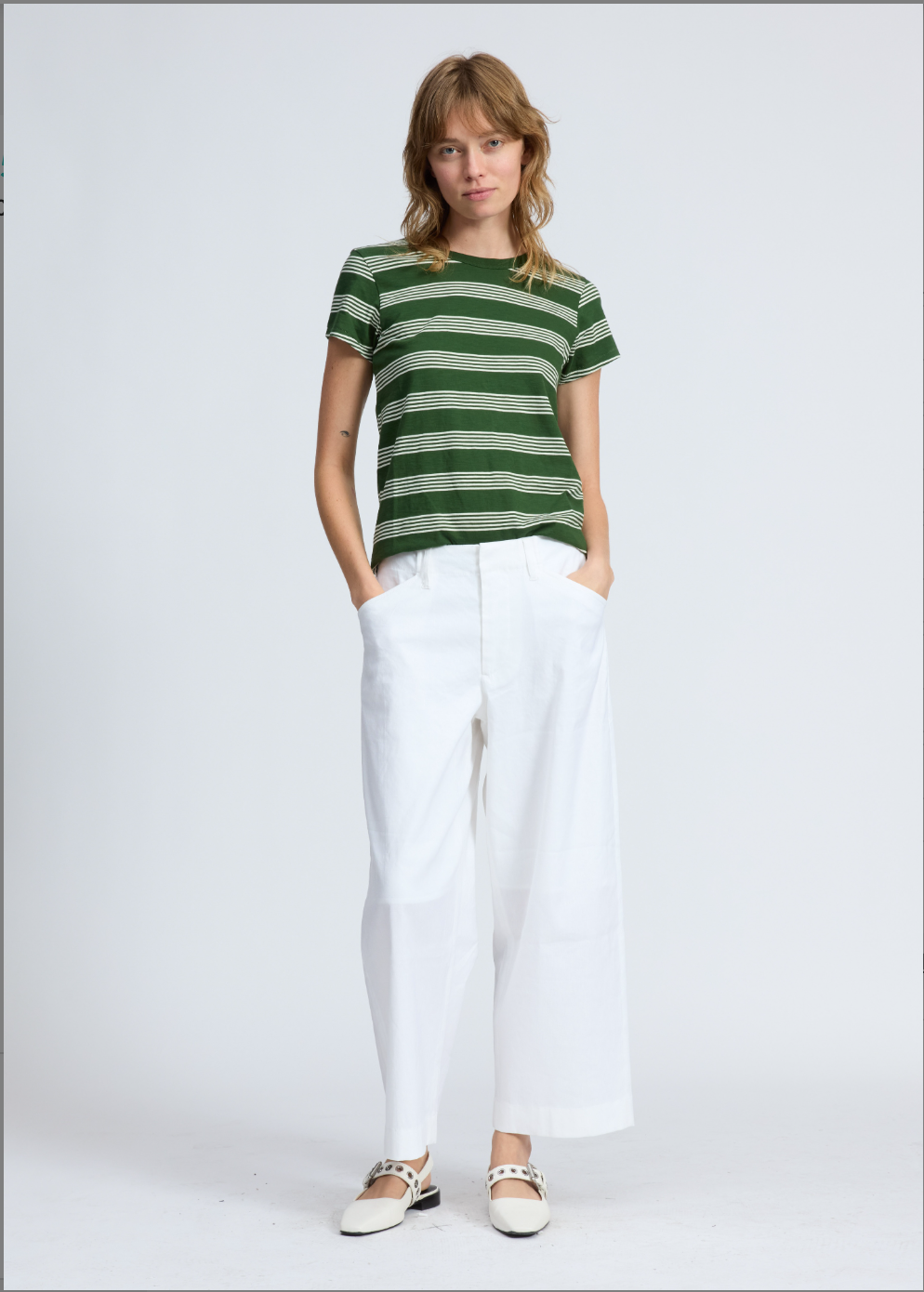 THE SLUB STRIPE TEE IN GREEN MULTI