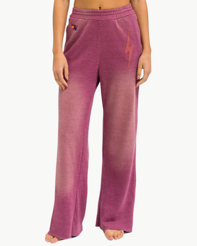 BOLT STITCH WIDE LEG POCKET SWEATPANTS IN FADED BERRY