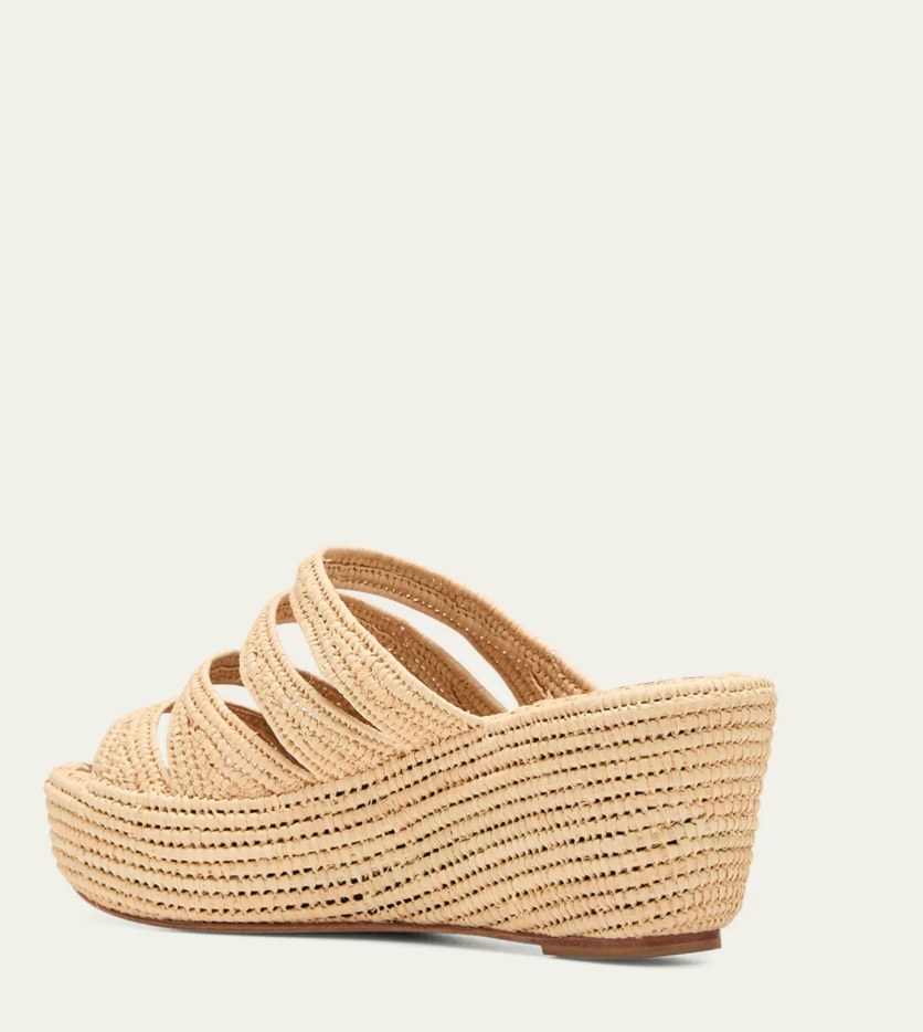 MEDI RAFFIA WEDGE SLIDE SANDALS IN NATURAL - Romi Boutique