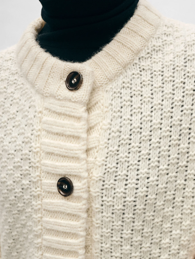 PLUSH ALPACA BLEND BASKET STITCH CARDIGAN IN IVORY