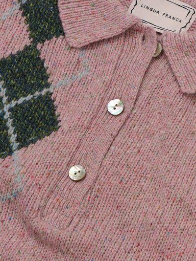 LEE TWEED ARGYLE POLO SHIRT IN ROSE GARDEN