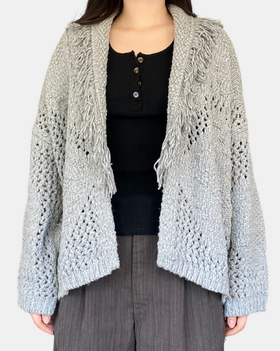 FRINGED SHAWL COLLAR JACKET IN SWEATSHIRT