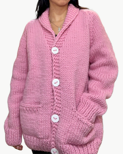 LONG CLASSIC SKI CARDI IN BUBBLE GUM