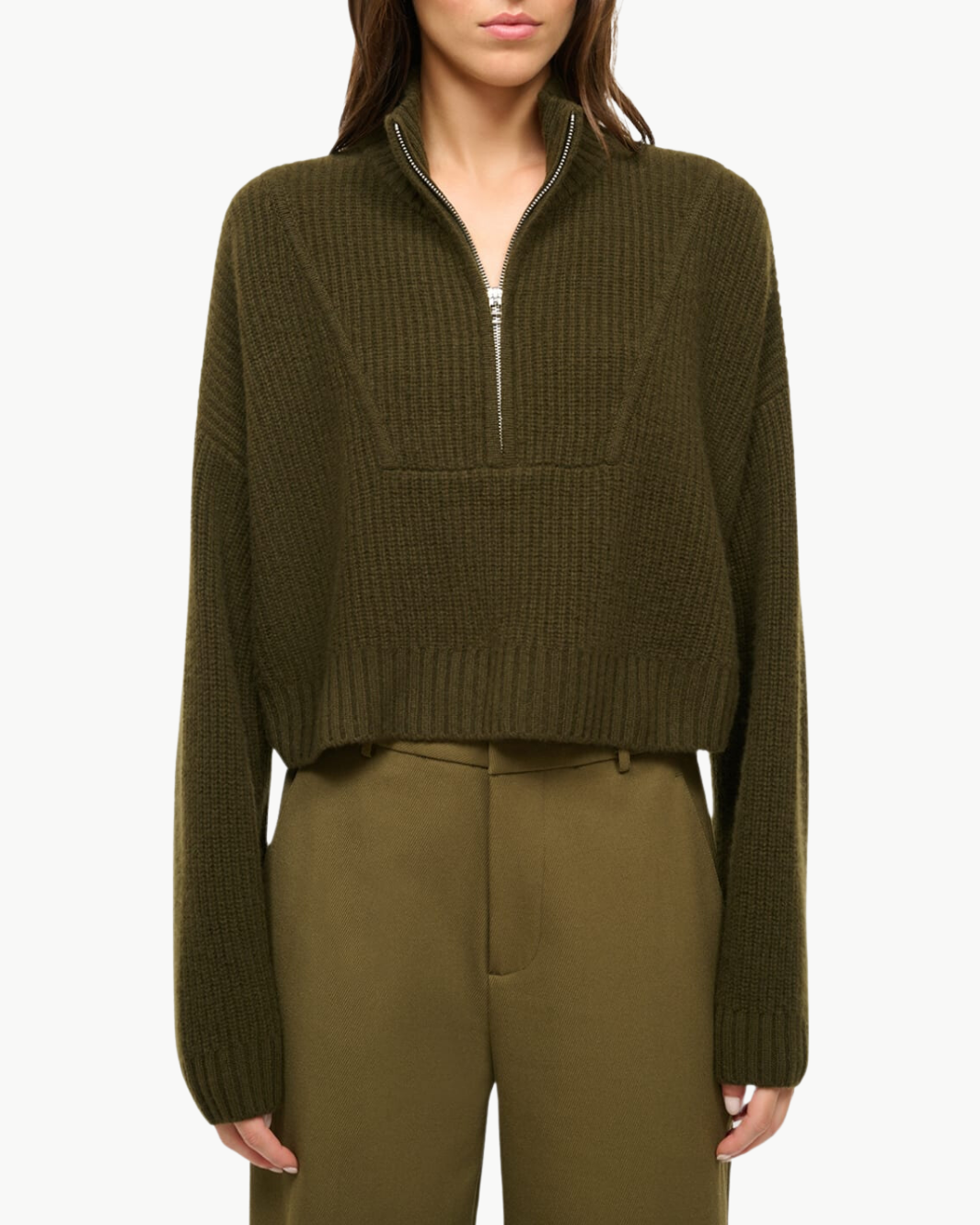 CROPPED HAMPTON CASHMERE SWEATER IN OLIVE