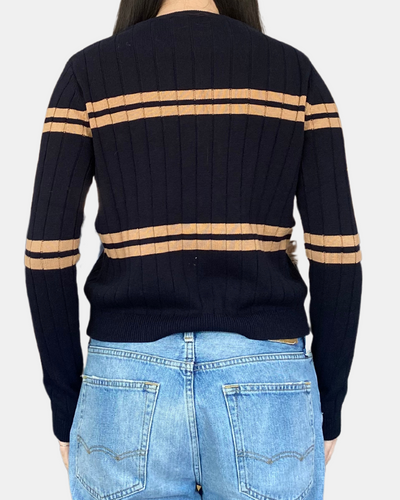 CROPPED PANEL RIB CREW IN NAVY BLUE/CAMEL