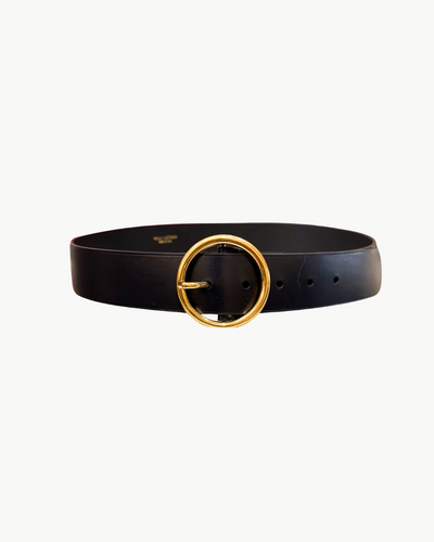 AVERY BELT IN BLACK WITH ANTIQUE BRASS BUCKLE