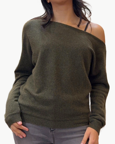 CASHMERE OFF THE SHOULDER TOP IN ARMY