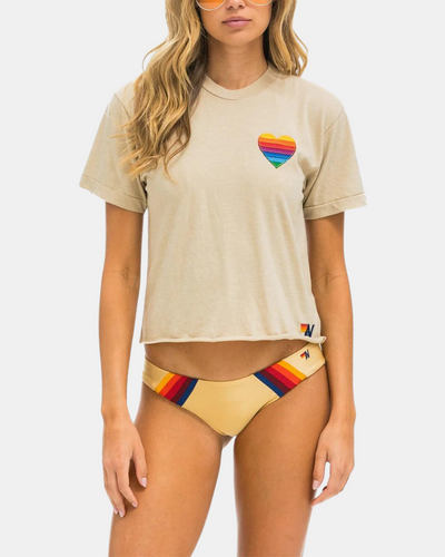 RAINBOW HEART STITCH BOYFRIEND TEE IN SAND