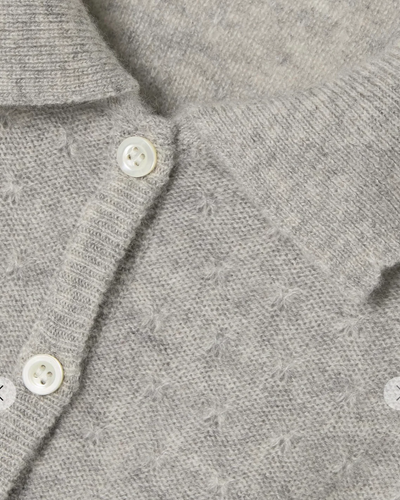 SCALLOP POLO SWEATER IN LIGHT HEATHER GREY