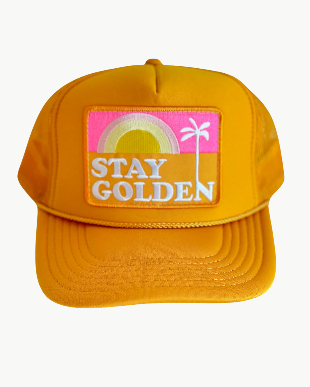 STAY GOLDEN PATCH TRUCKER HAT IN GOLD