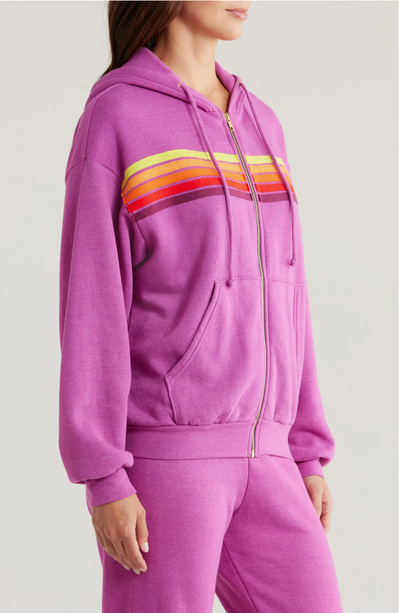 5 STRIPE ZIP HOODIE IN MAGENTA/ORANGE YELLOW