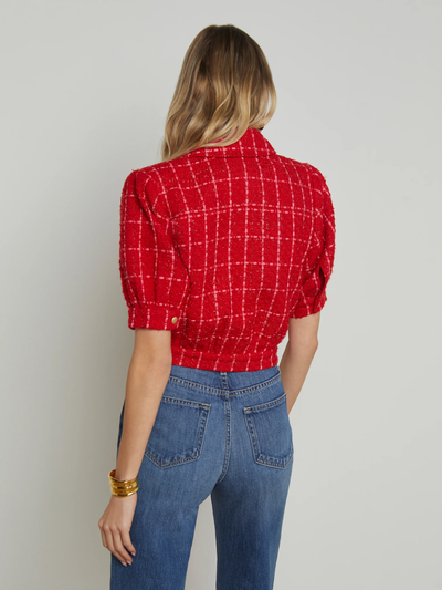 COVE CROP SHORT SLEEVE JACKET IN RED/HOT PINK PLAID