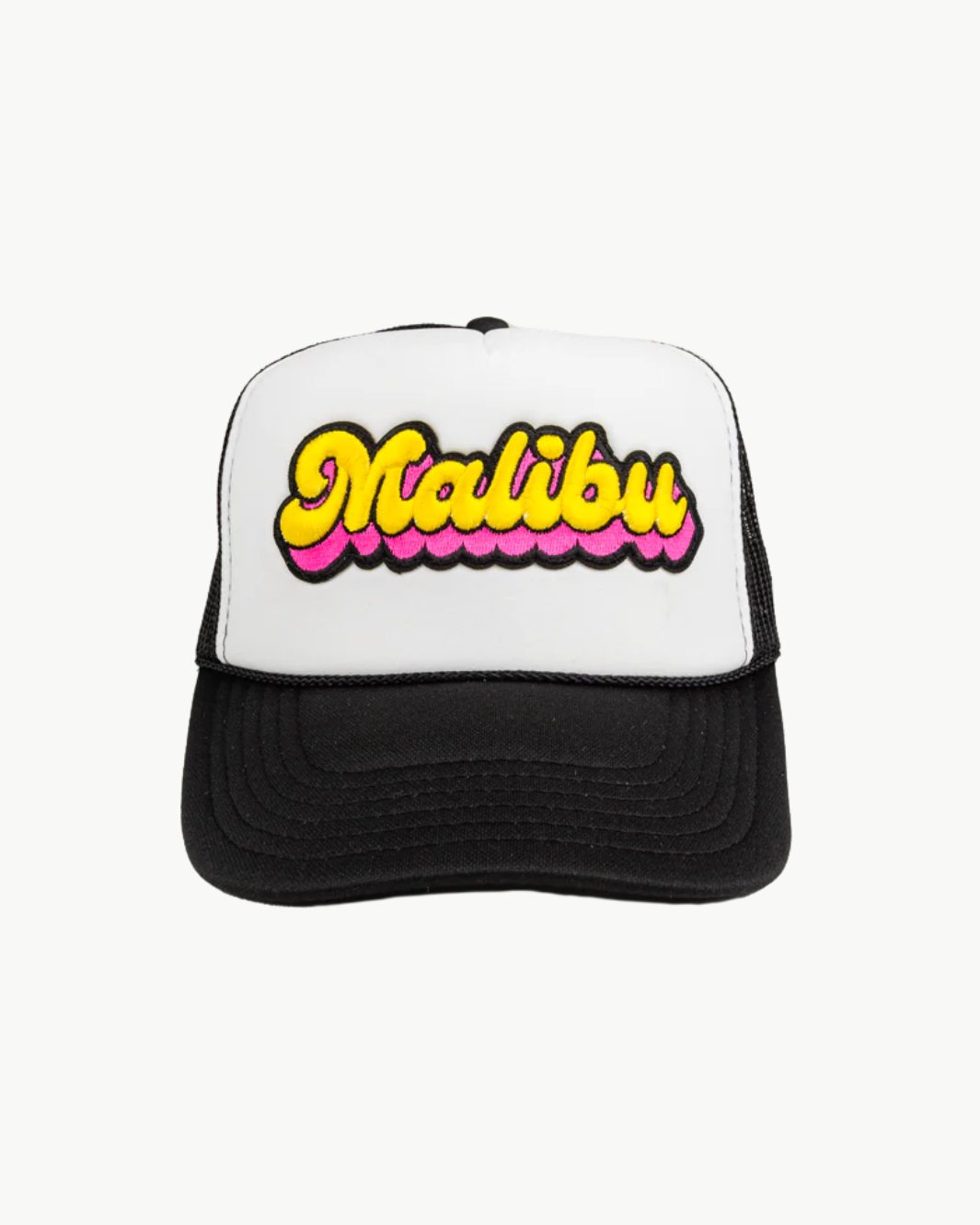 MALIBU PATCH TRUCKER HAT IN BLACK/WHITE