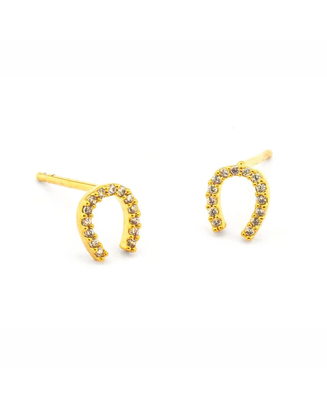 CZ MINI HORSESHOE STUD EARRINGS IN GOLD