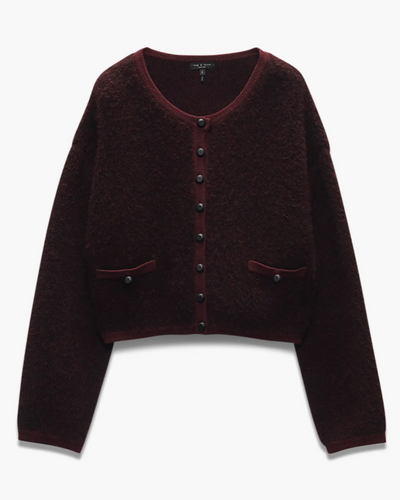 KAIA BOUCLE CARDIGAN IN BURGUNDY