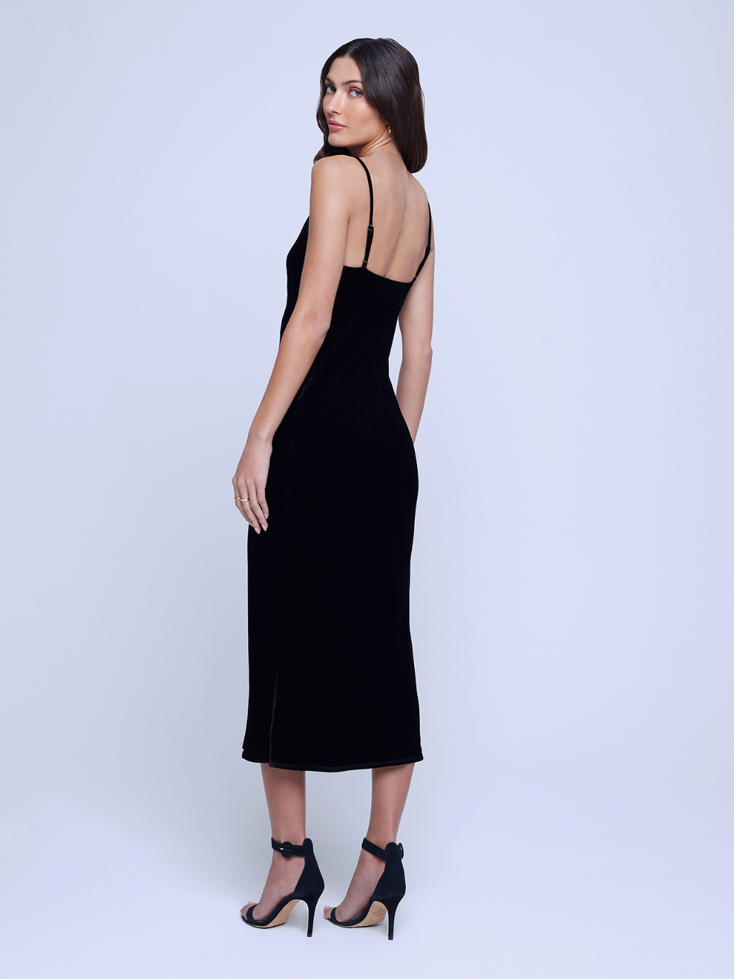 SERIDIE MID LENGTH SLIP DRESS IN BLACK