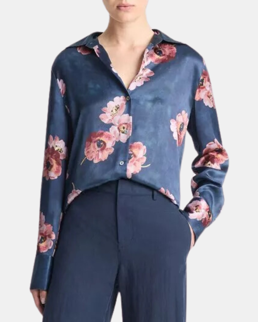 PAINTED POPPY LONG SLEEVE BLOUSE IN MARINE NIGHT