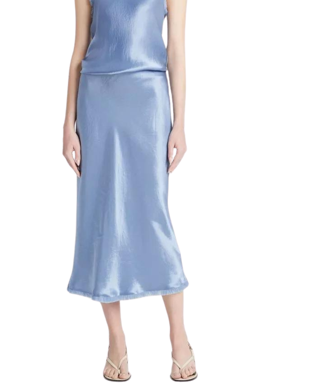 SATIN FRAYED EDGE BIAS SKIRT IN AZURE GEM - Romi Boutique