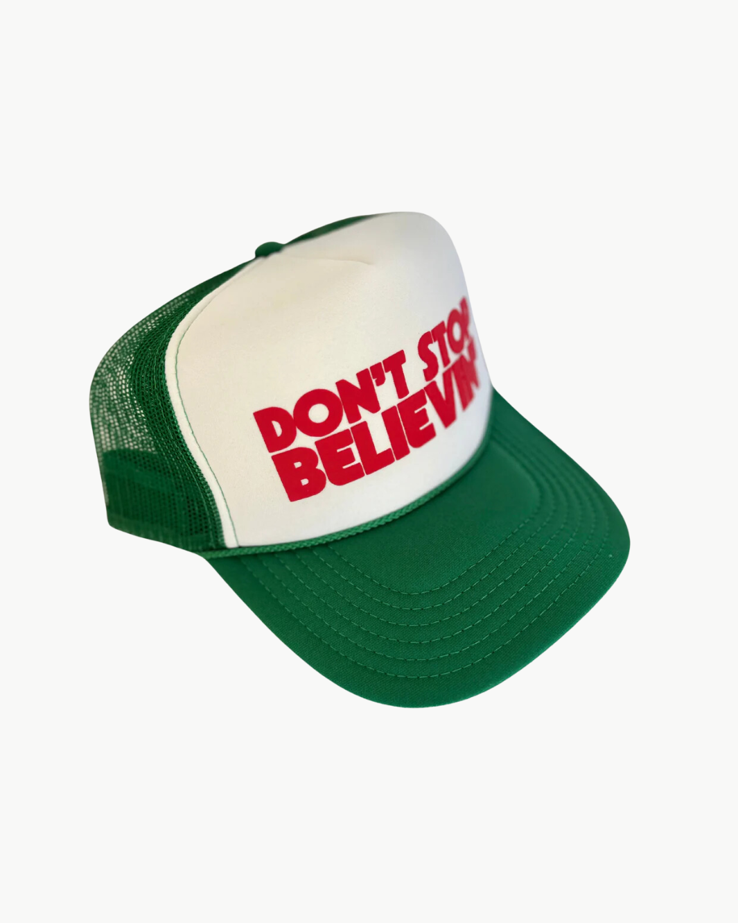 DON'T STOP BELIEVIN' TRUCKER HAT IN KELLY/WHITE