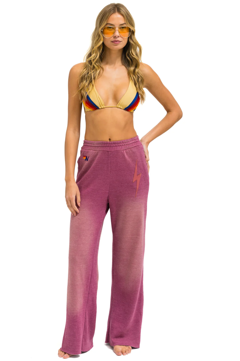 BOLT STITCH WIDE LEG POCKET SWEATPANTS IN FADED BERRY