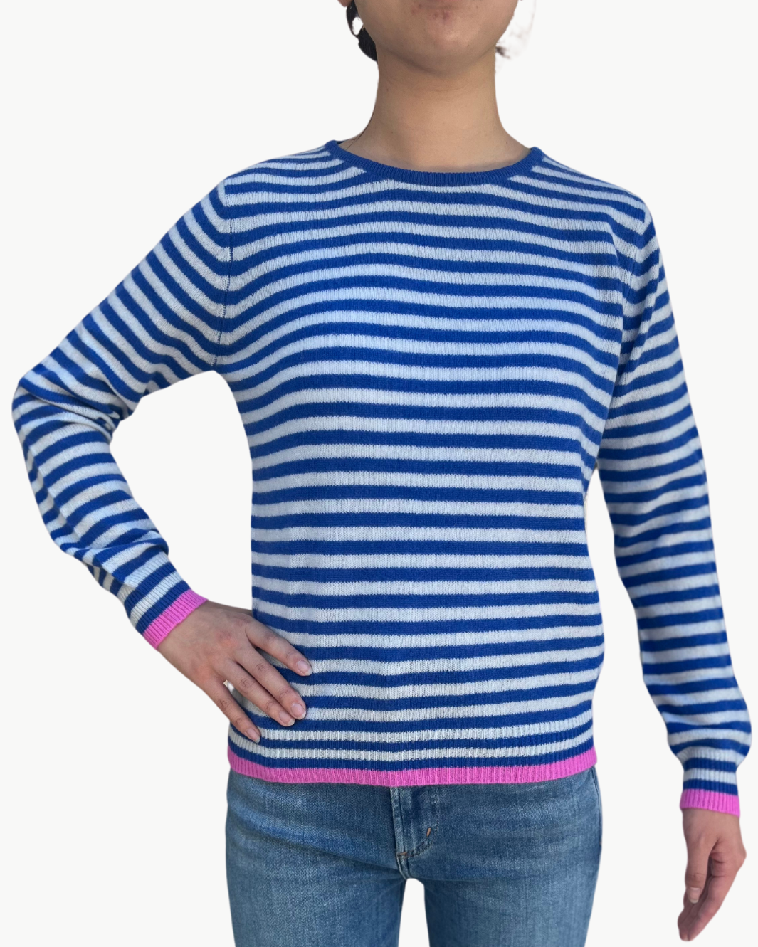 TIPPED LITTLE STRIPE CREW IN BRIGHT BLUE AND CEMENT