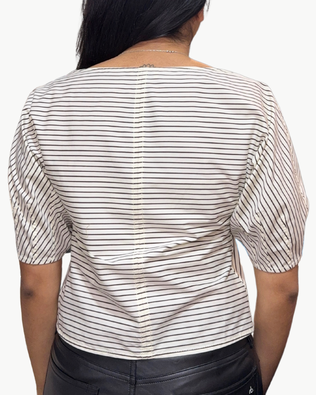 DIDI TOP IN IVORY/DARK OAK MICRO STRIPE