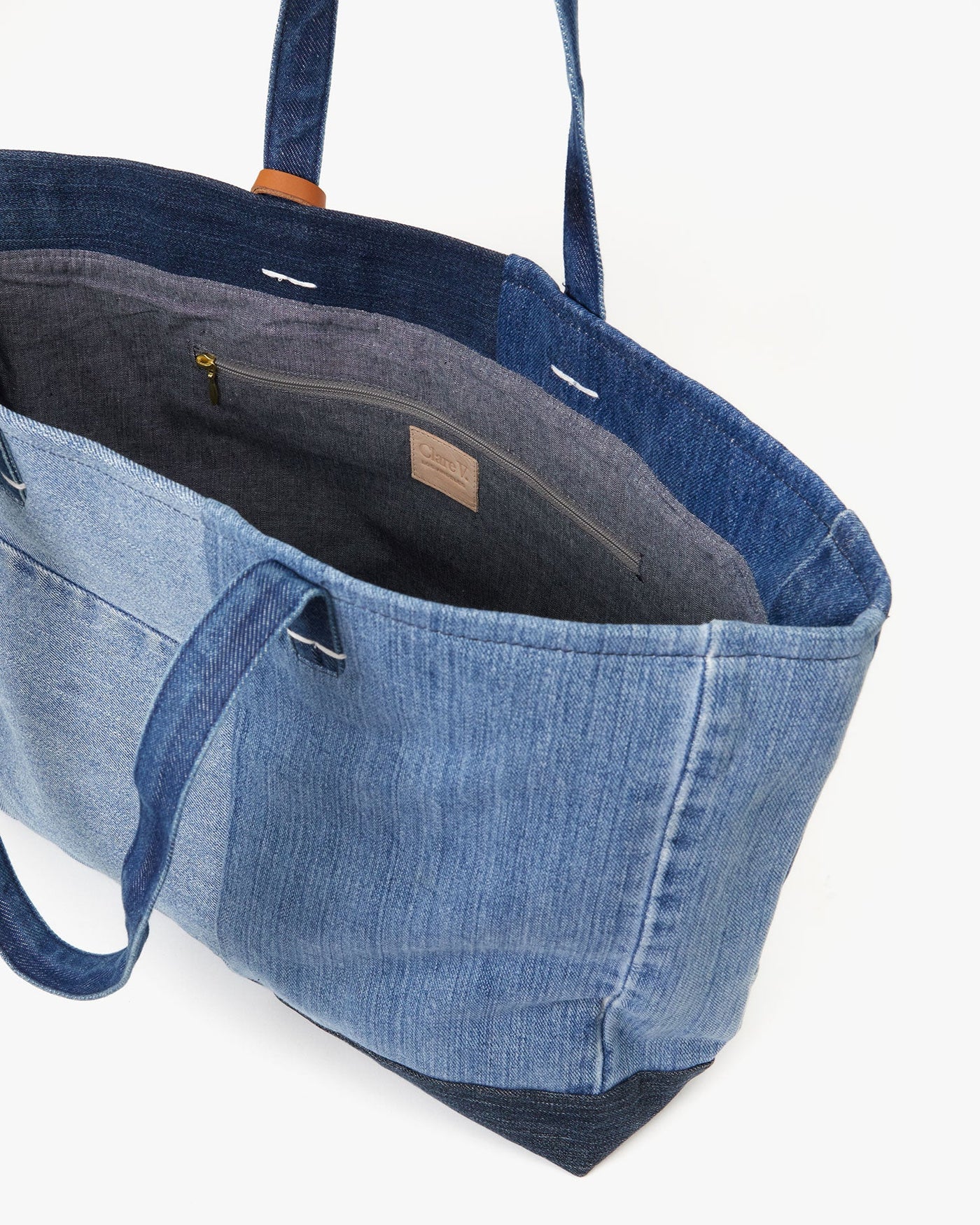 VOLIE TOTE IN WASHED DENIM PATCHWORK