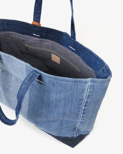 VOLIE TOTE IN WASHED DENIM PATCHWORK