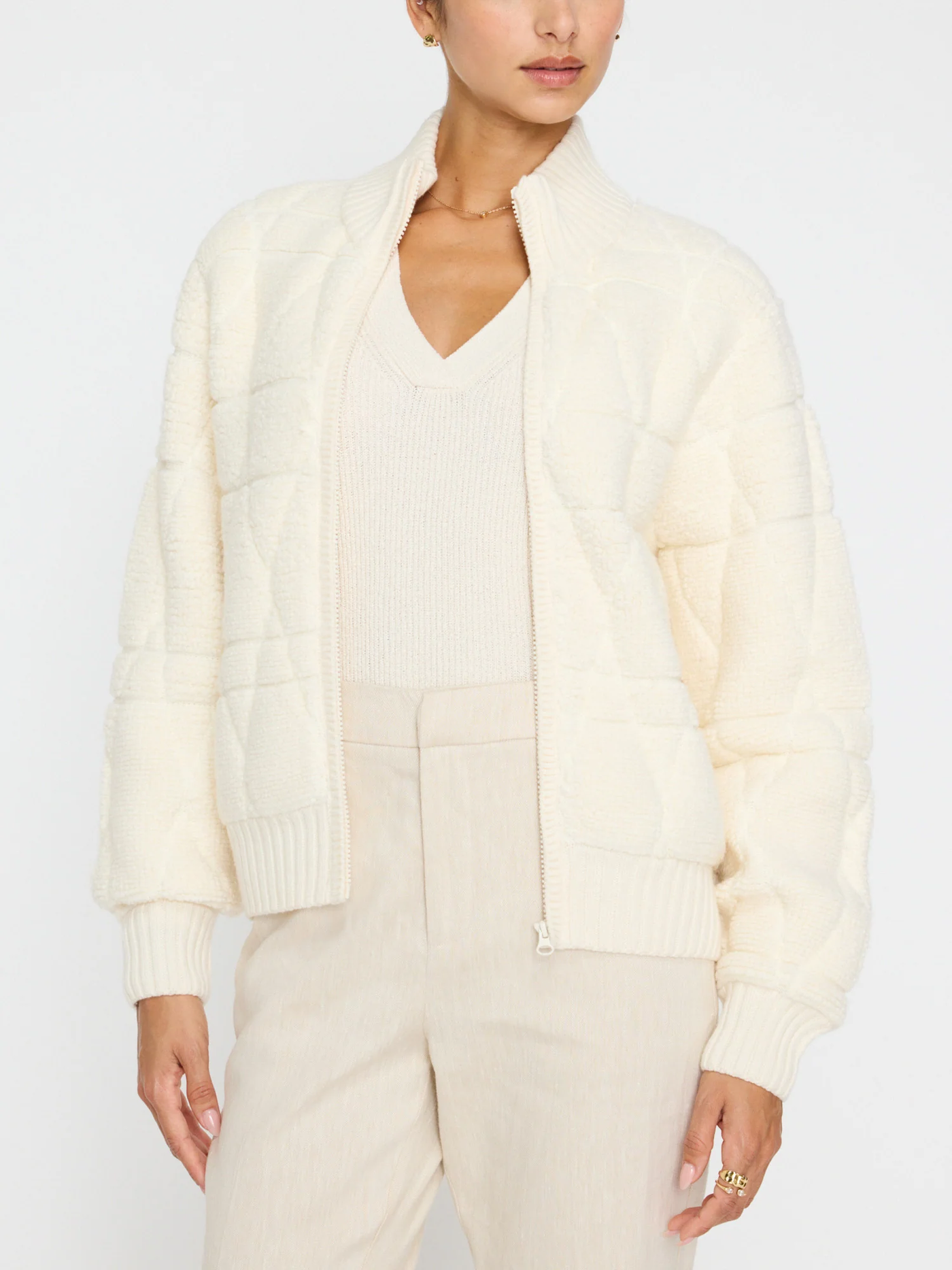 AVALON BOMBER CARDIGAN IN IVORY