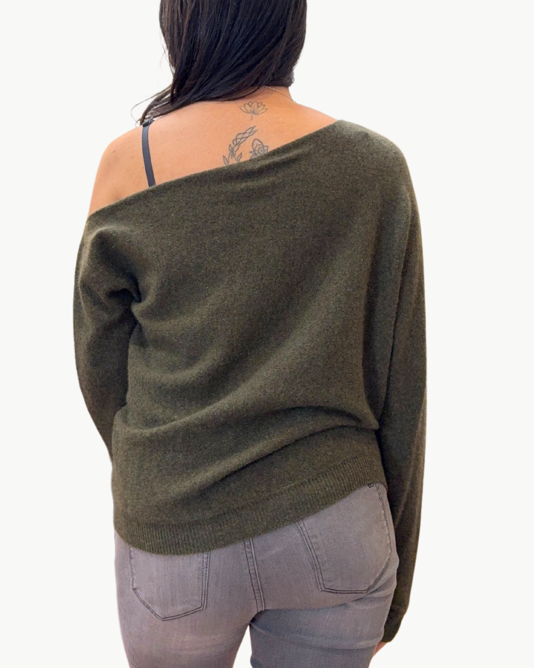 CASHMERE OFF THE SHOULDER TOP IN ARMY