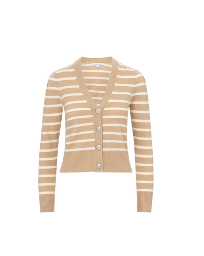 SOLENE CASHMERE CARDIGAN IN SAND/IVORY