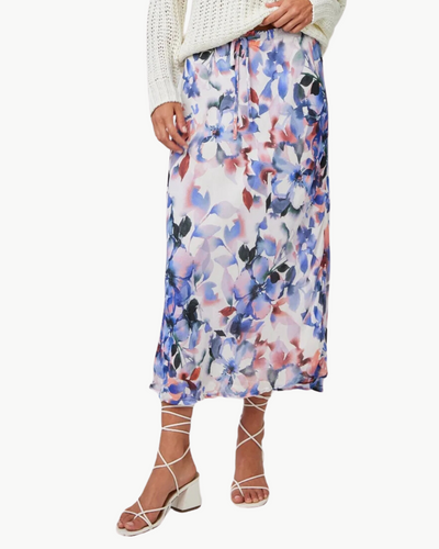 PETITE ELASTIC RUFFLE WAIST SKIRT IN MAGNOLIA BLOOM PRINT