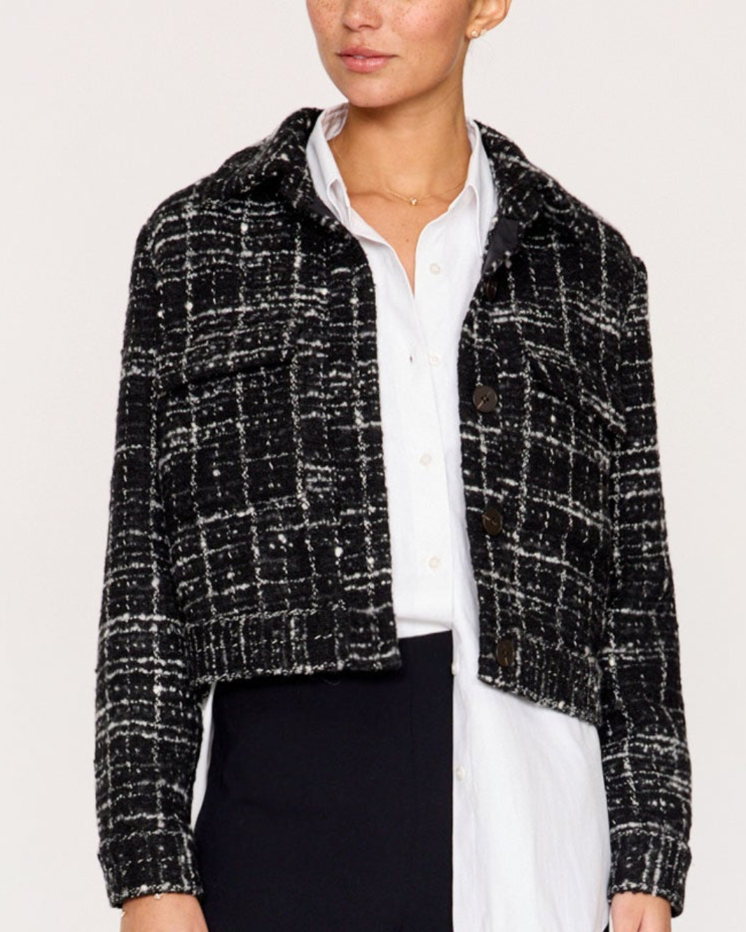 TWEED CROPPED JACKET IN BLACK/WHITE