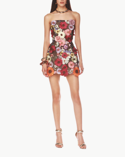 BOUQUET MARAYA MINI DRESS IN BLACK MULTI