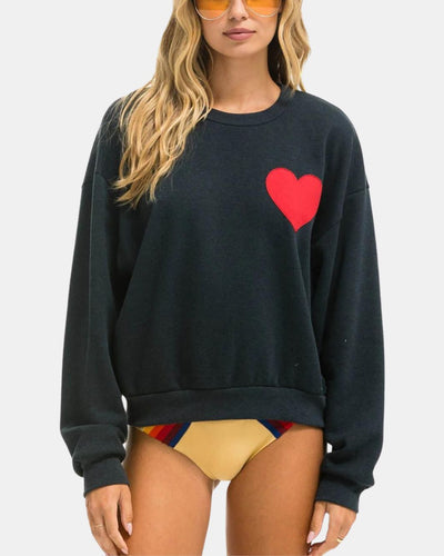 HEART STITCH RELAXED CREW SWEATSHIRT IN CHARCOAL