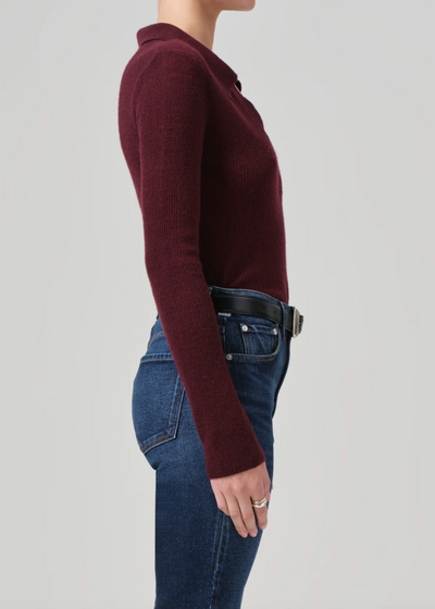 SIMONE POLO SWEATER IN BURGUNDY