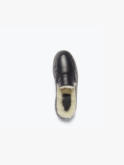 TEMI SLIP ON SHEARLING LOAFER IN BLACK CALF WITH SHEARLING