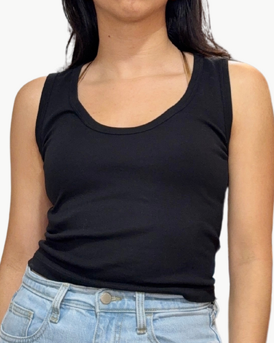 SUPIMA BABY RIB CROPPED TANK IN BLACK