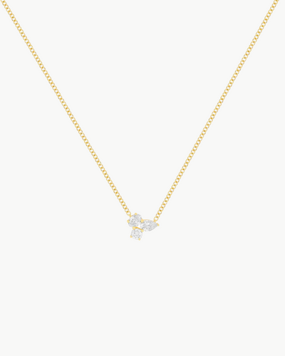 TRIPLE DIAMOND CLUSTER NECKLACE IN 14K YELLOW GOLD