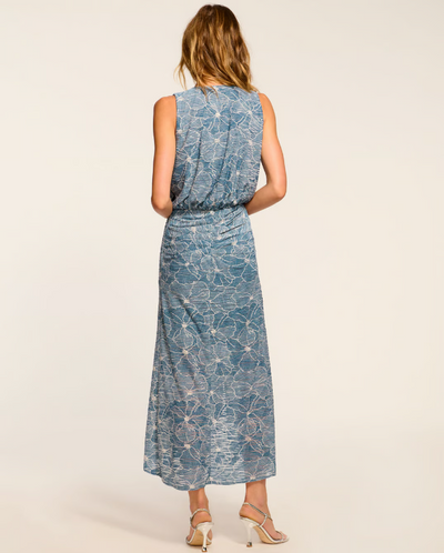 YUKA V-NECK MIDI DRESS IN CHAMBRAY BURNOUT